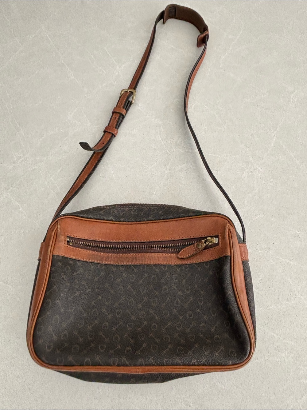 Vintage Monogram Camera Crossbody Bag Coated Canvas Leather Trim